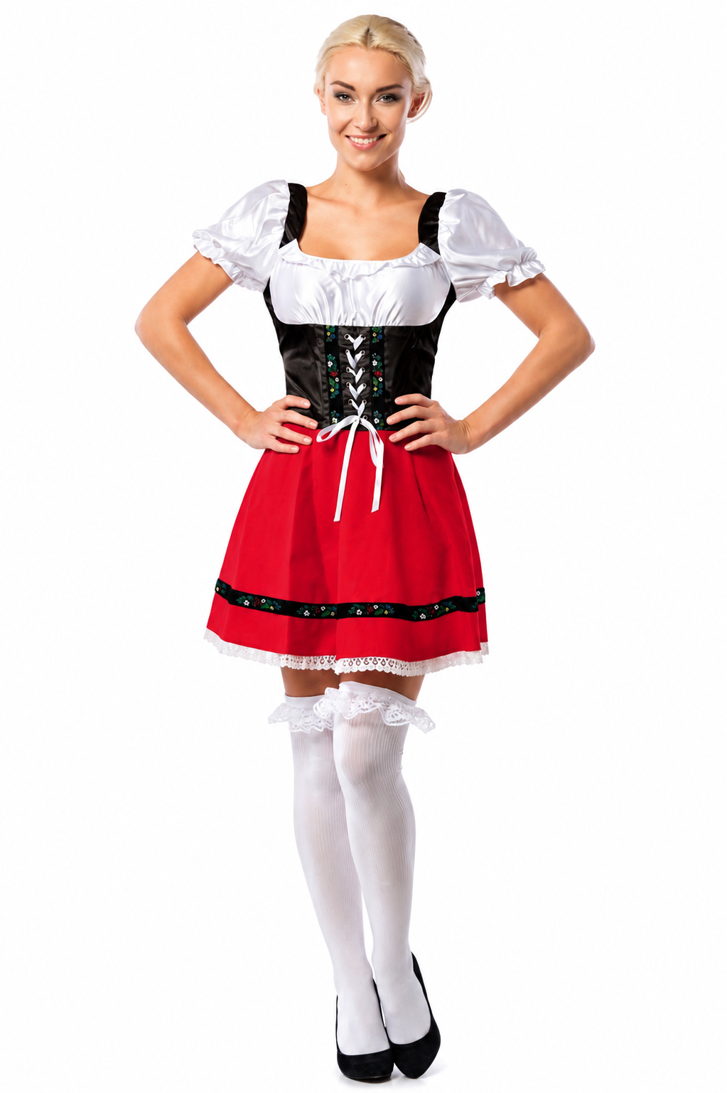 Dames Jurk Oktoberfest Rood Witte Strik