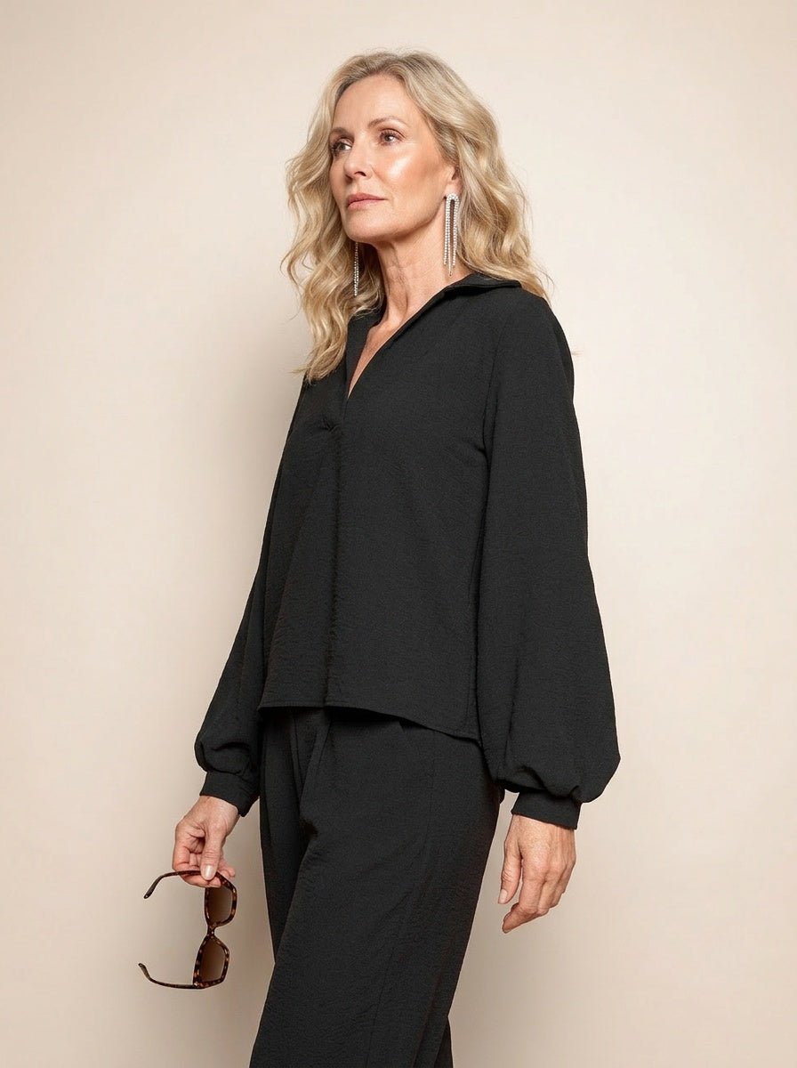 Dames Blouse Zwart Bishop Mouwen | Relaxed Fit Synthetisch