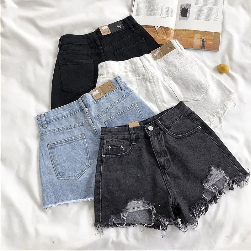 Denim Shorts Dames | Hoge Taille Rafelrand Stretch