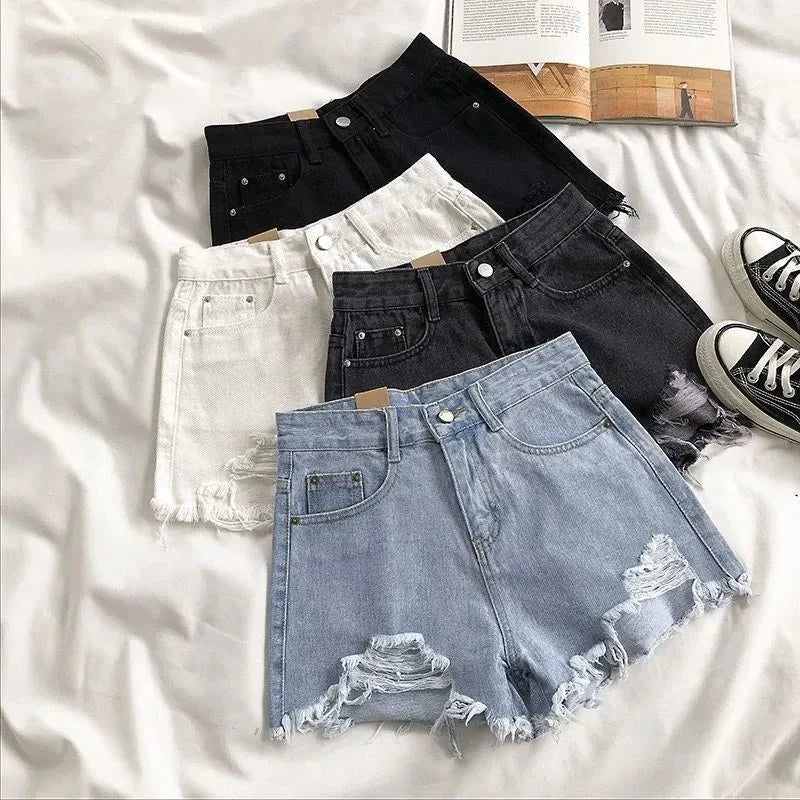 Denim Shorts Dames | Hoge Taille Rafelrand Stretch
