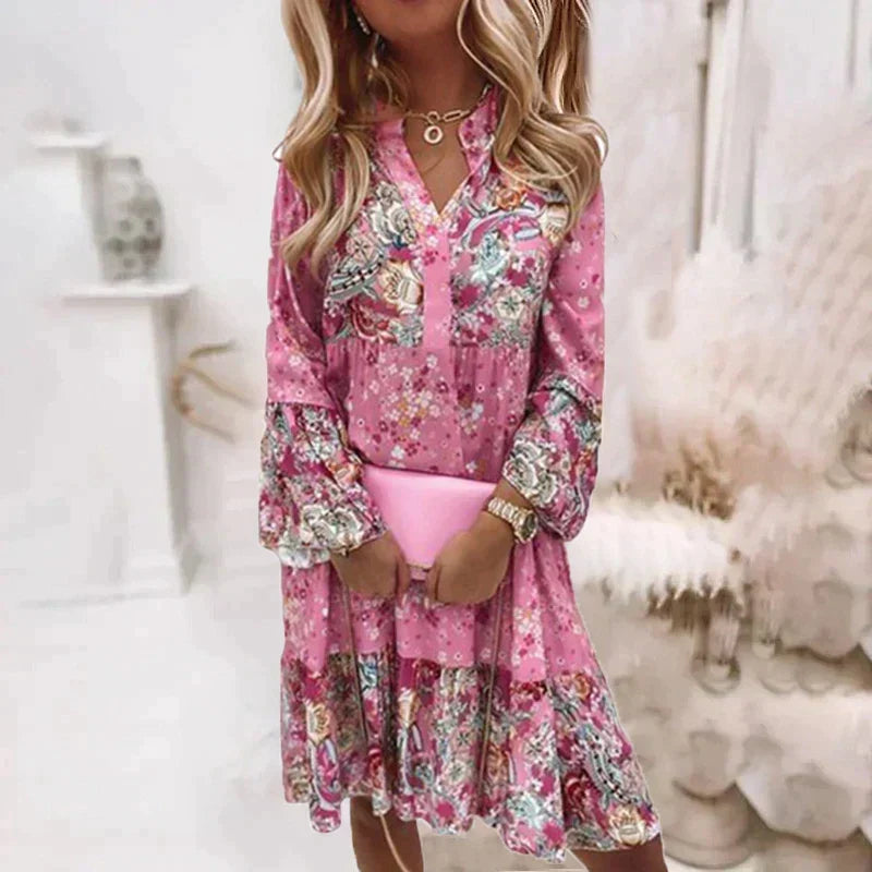 Boho Bruiloft Gastenjurk Dames met V-hals en Lange Mouwen