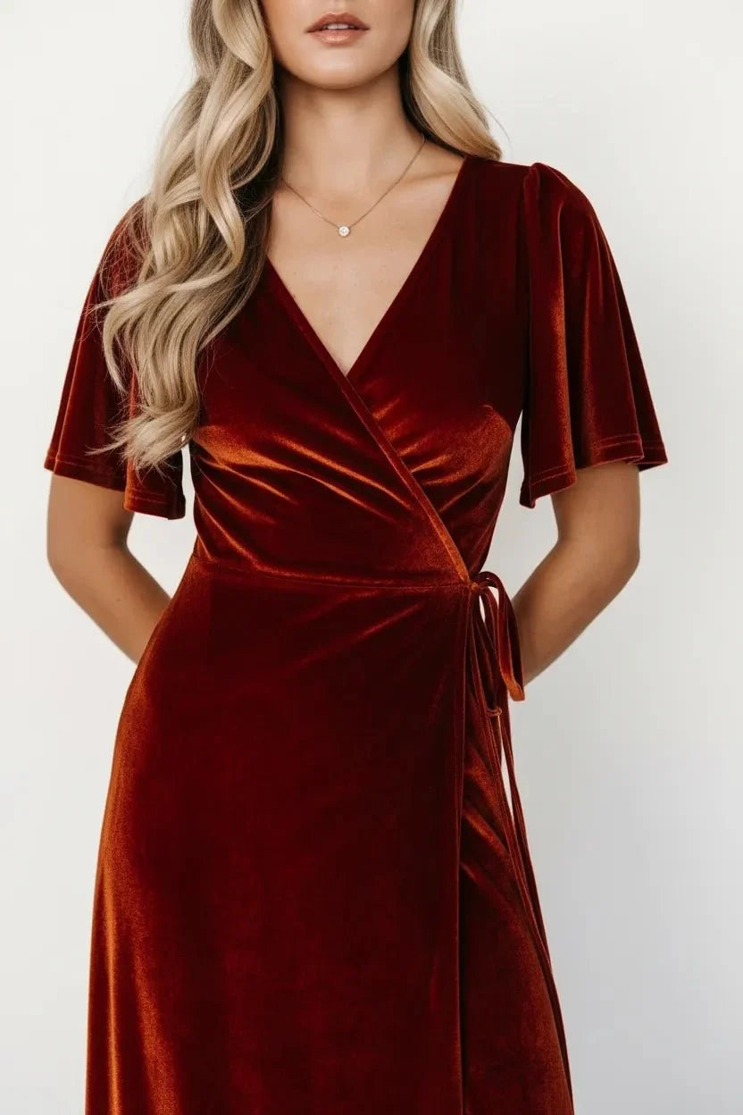 Fluwelen Maxi Jurk Dames | Wrap V-hals Hoge Split