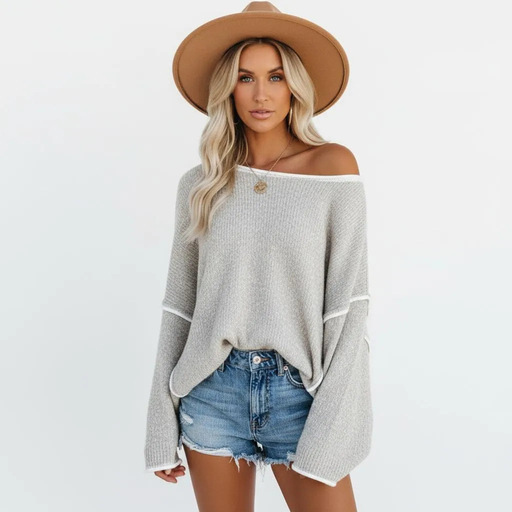 Gebreide Off-Shoulder Trui Dames | Relaxed Fijngebreid