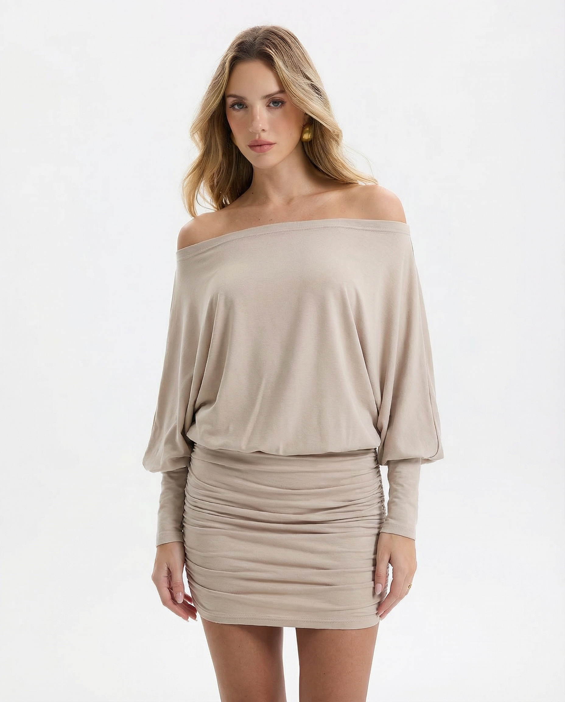 Off Shoulder Mini Jurk met Lange Mouwen