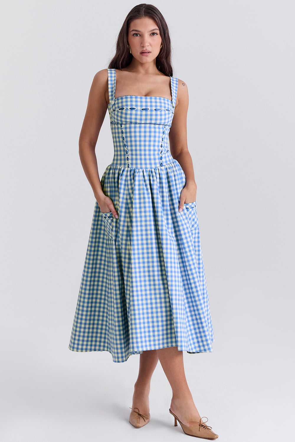 Zomerjurk Gingham – Midi Jurk met Rimpeldetail