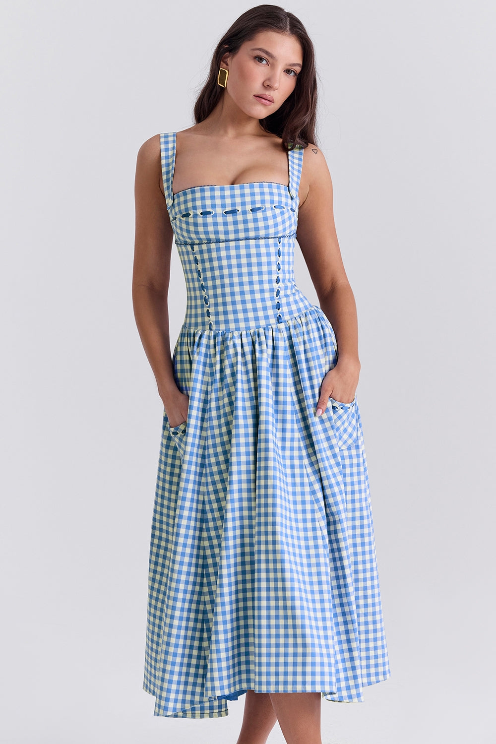 Zomerjurk Gingham – Midi Jurk met Rimpeldetail