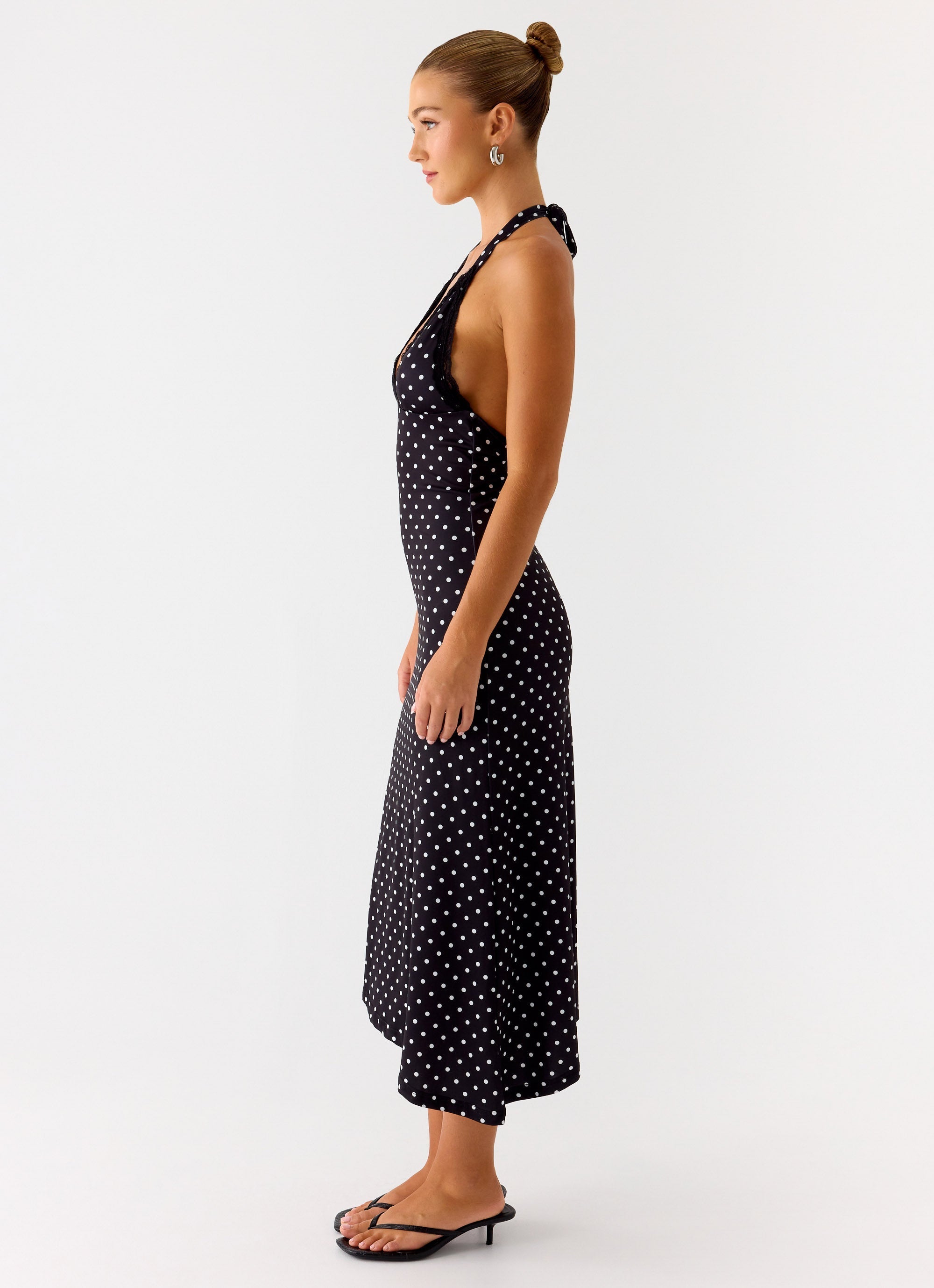 Halter Midi Jurk Dames met Stippenprint