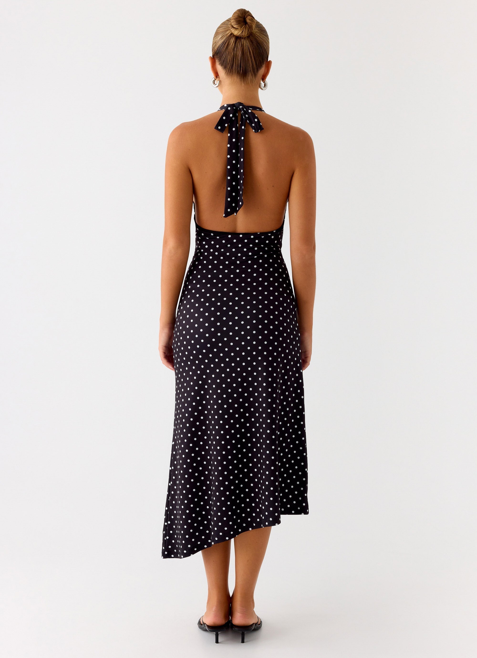 Halter Midi Jurk Dames met Stippenprint