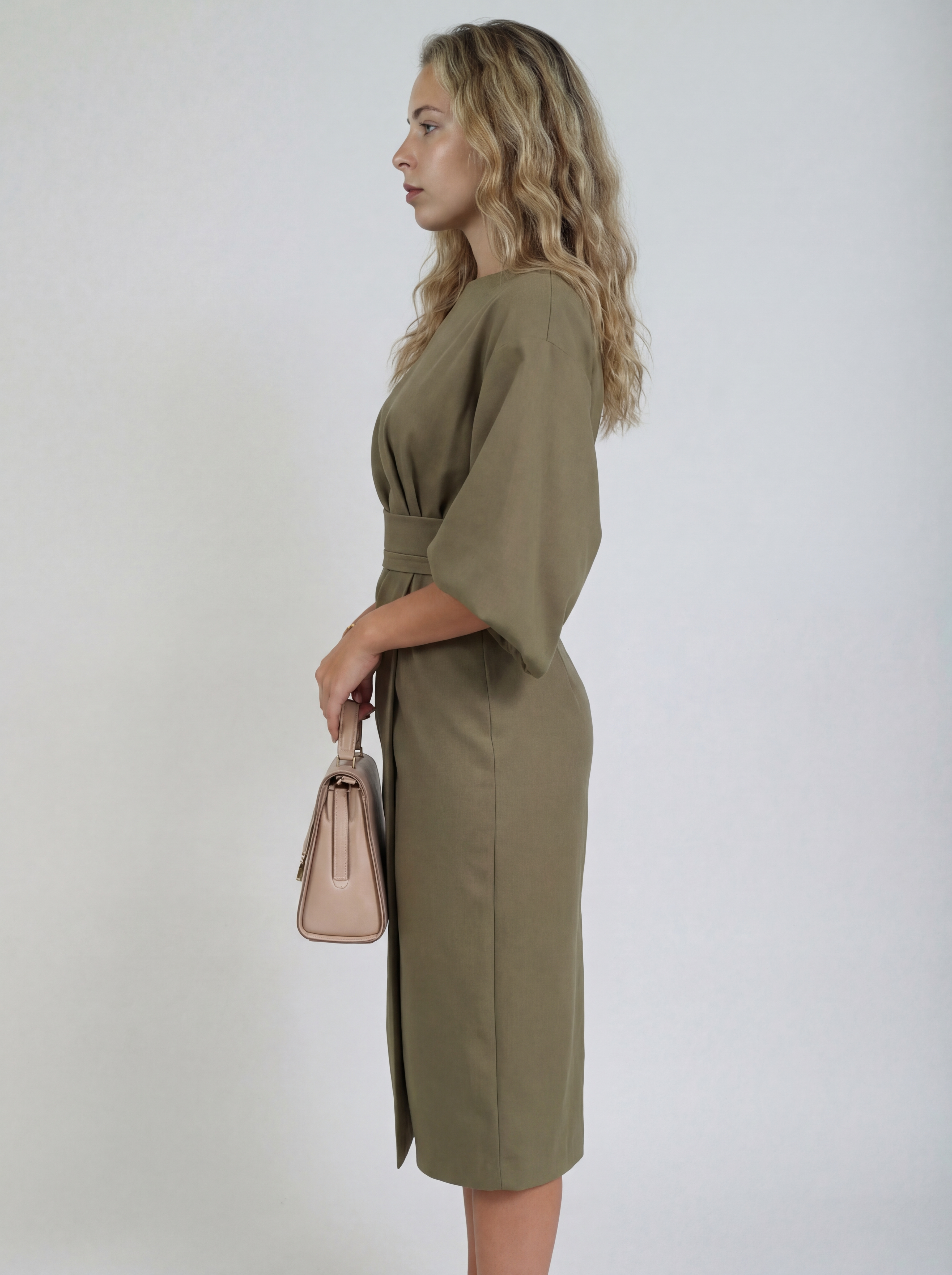 Midi Wikkeljurk Dames met Kimono Mouwen en Split
