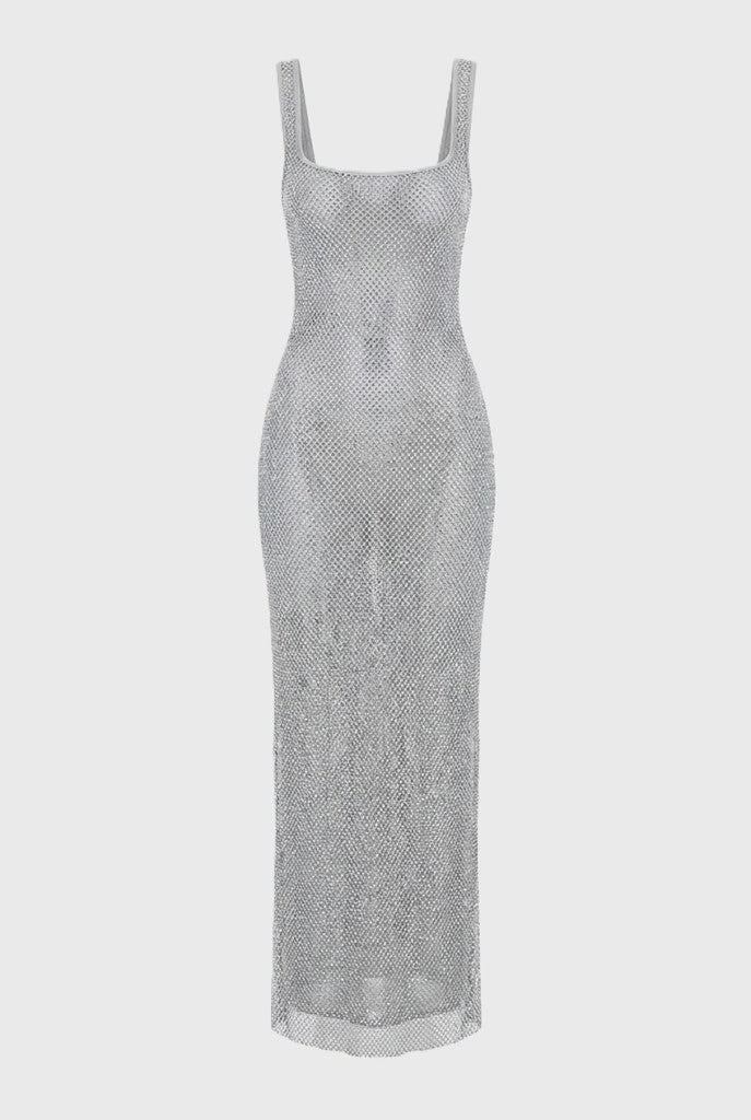 Maxi Jurk Vierkante Halslijn met Glanzende Look