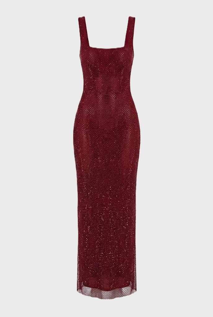 Maxi Jurk Vierkante Halslijn met Glanzende Look