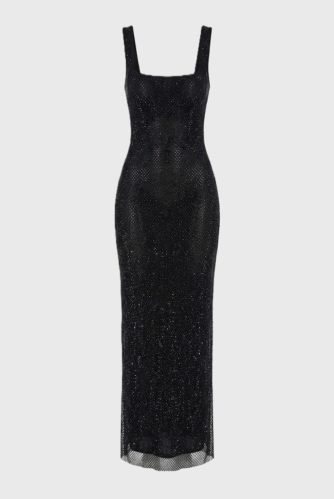 Maxi Jurk Vierkante Halslijn met Glanzende Look