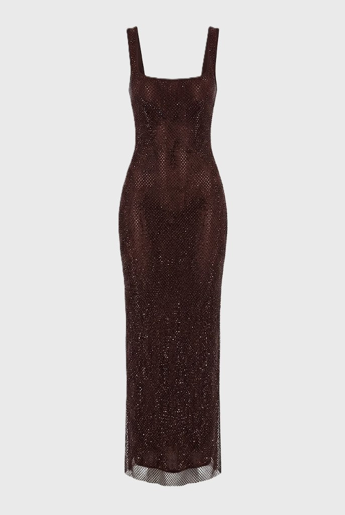 Maxi Jurk Vierkante Halslijn met Glanzende Look