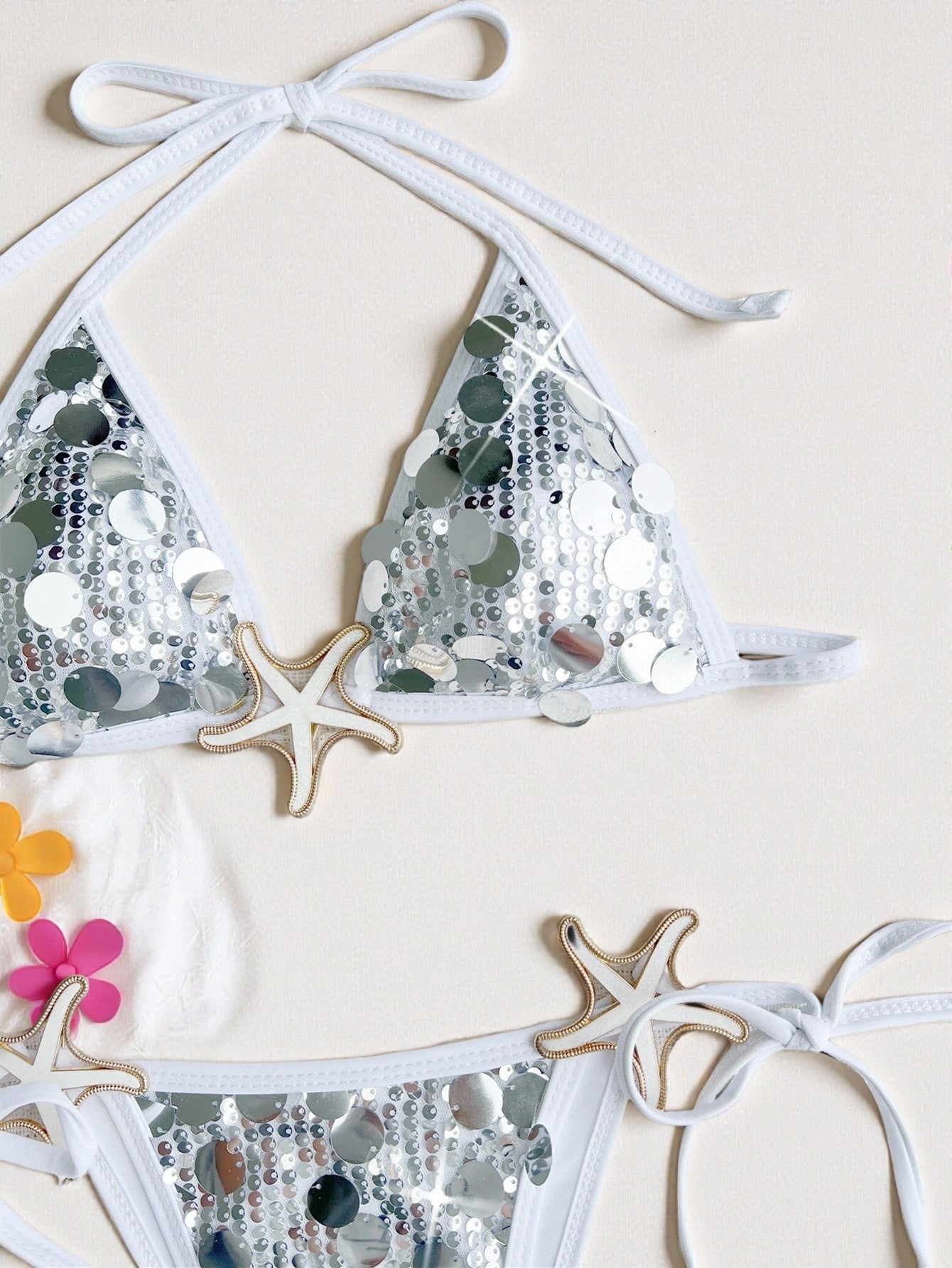 Zilver Wit Bikini Dames – Set met Pailletten en Zeester