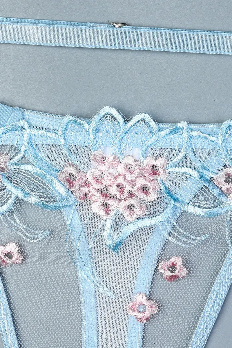 Dames Jarretelset Blauw Kant