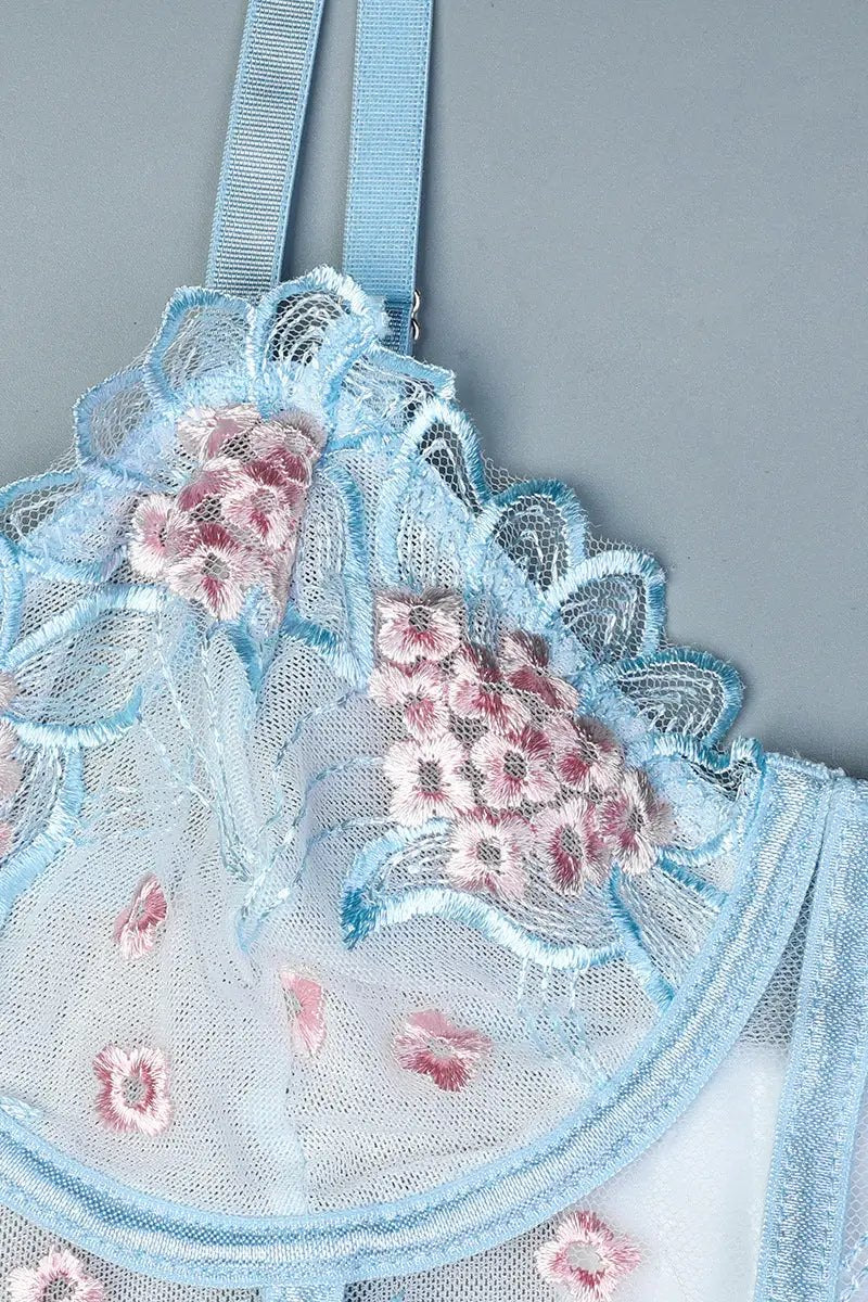 Dames Jarretelset Blauw Kant