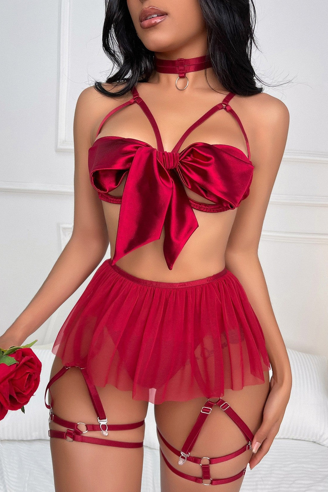 Lingerieset Dames Tutu – Rood Met Jarretelgordel – Luxe Lingerie met Comfort
