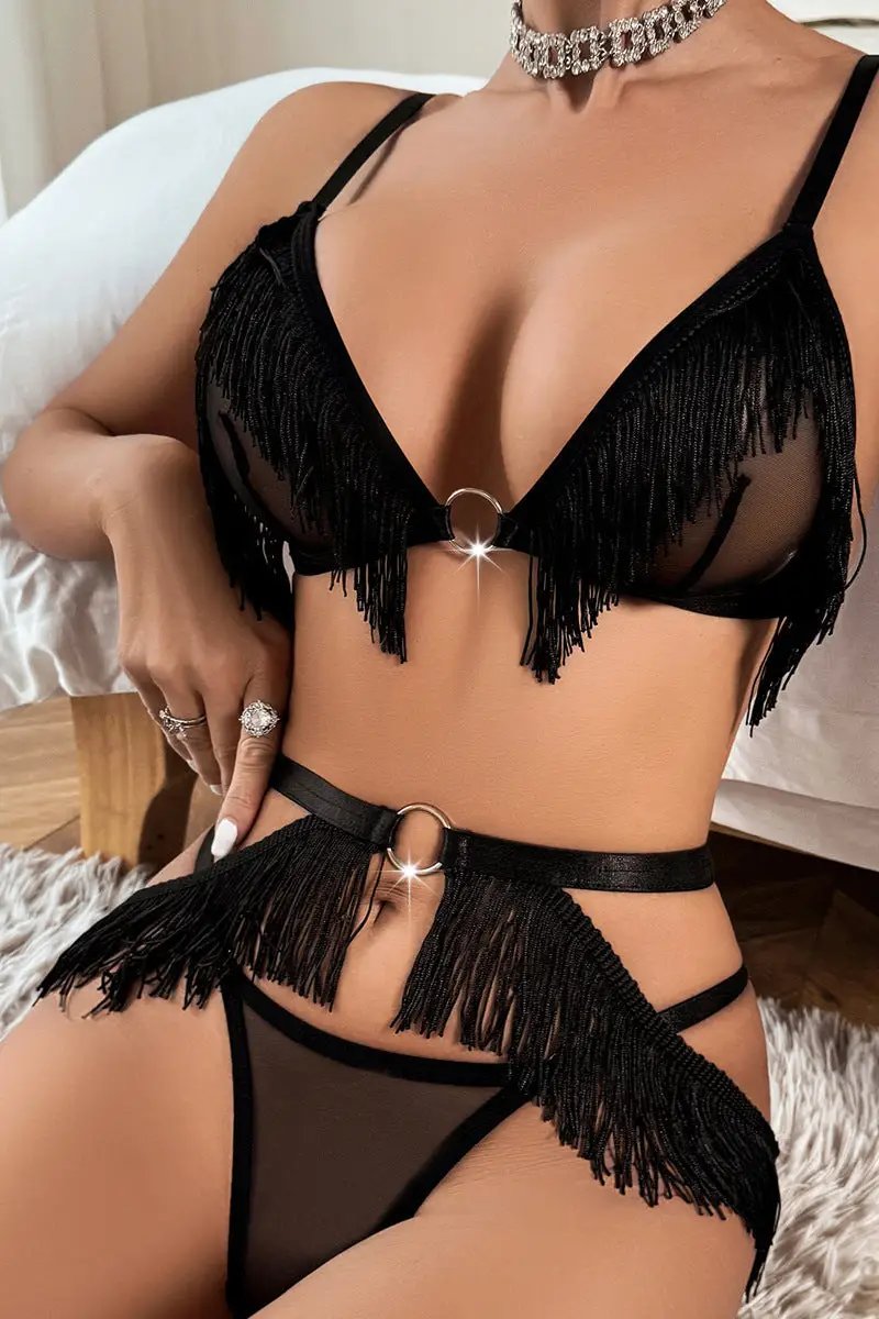 Dames Mesh Jarretelset Zwart