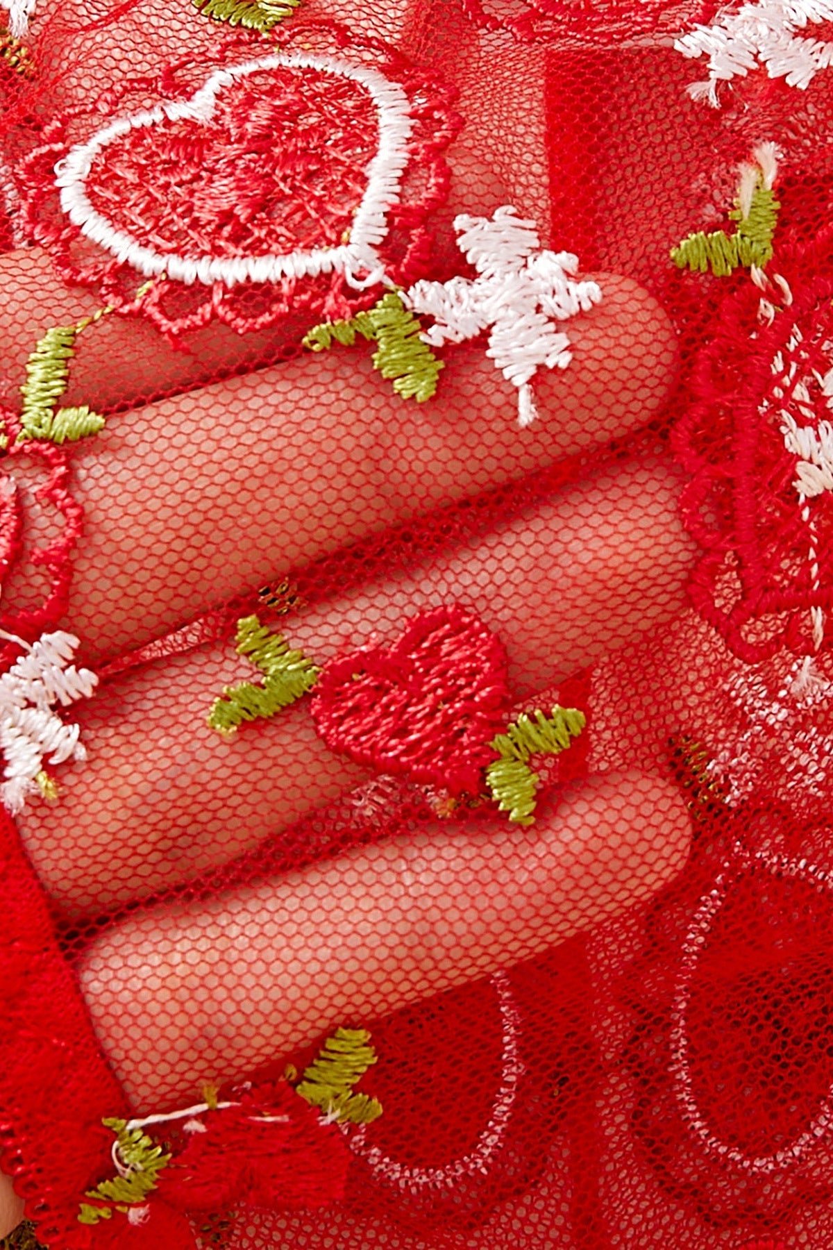 White Lace Heart Embroidery Set - Lingerieset Dames Kant – Rood Met Geborduurde Mesh – Luxe Set