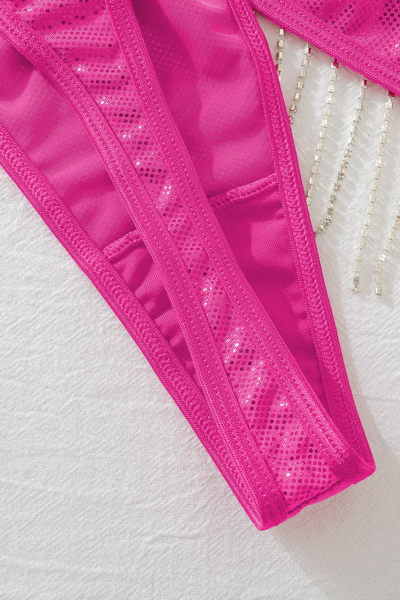 Lingerieset Dames Pailletten – Fuchsia 5-Delig Glamour – Verleidelijke Set met Soepele Pasvorm