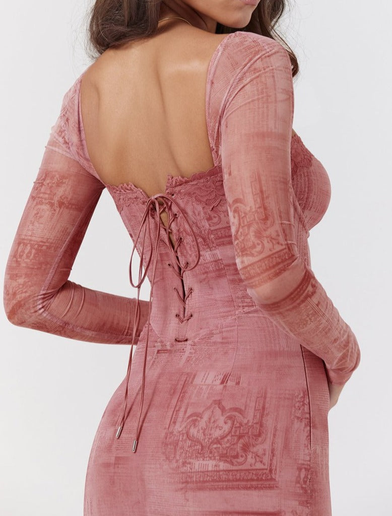 Dames Midi Jurk | Bodycon | Kant Bustier Met Vetersluiting Rug
