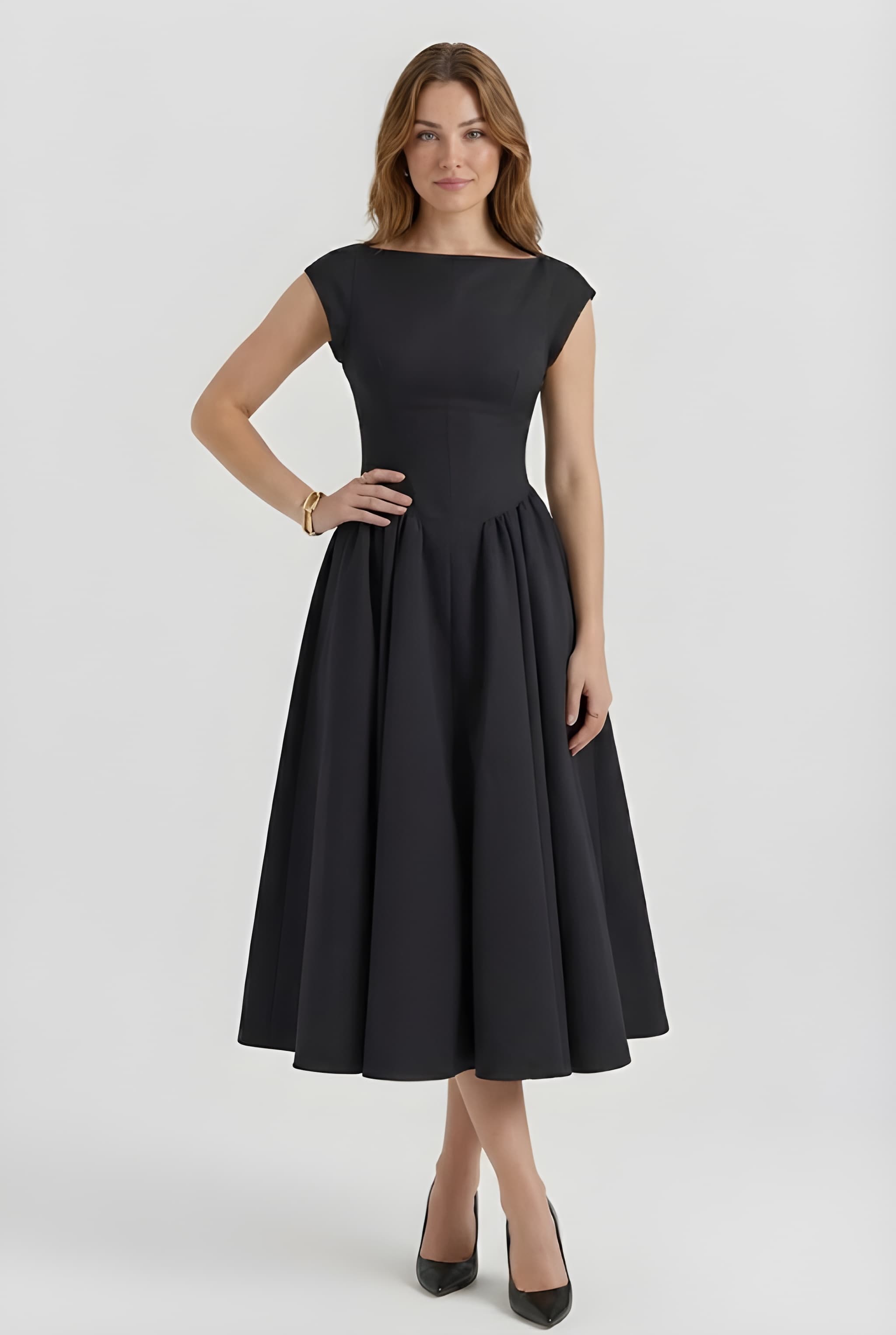Midi Jurk Mouwloos Dames met Uitlopende Rok