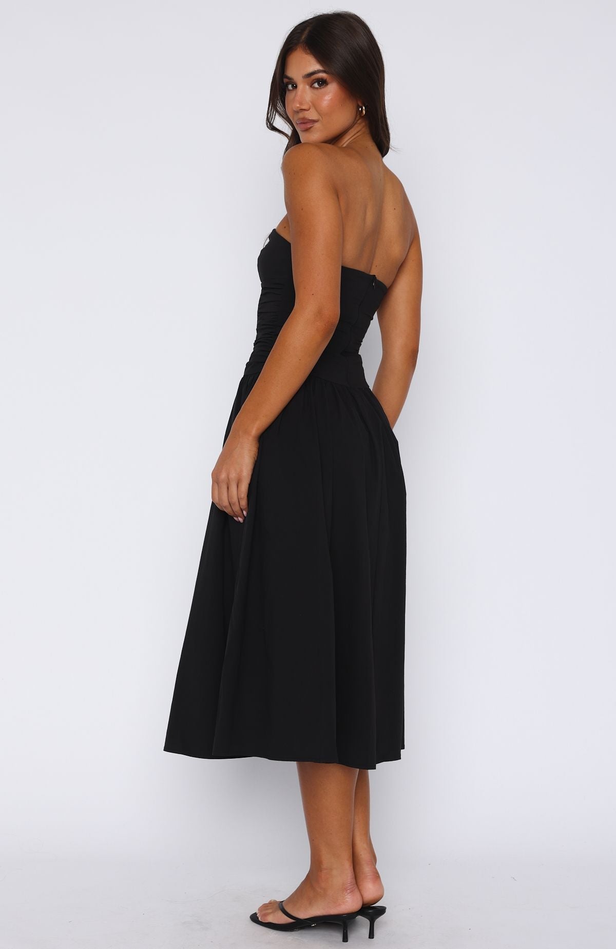 Midi Jurk Strapless – Zomerjurk met Rimpels en Plooirok