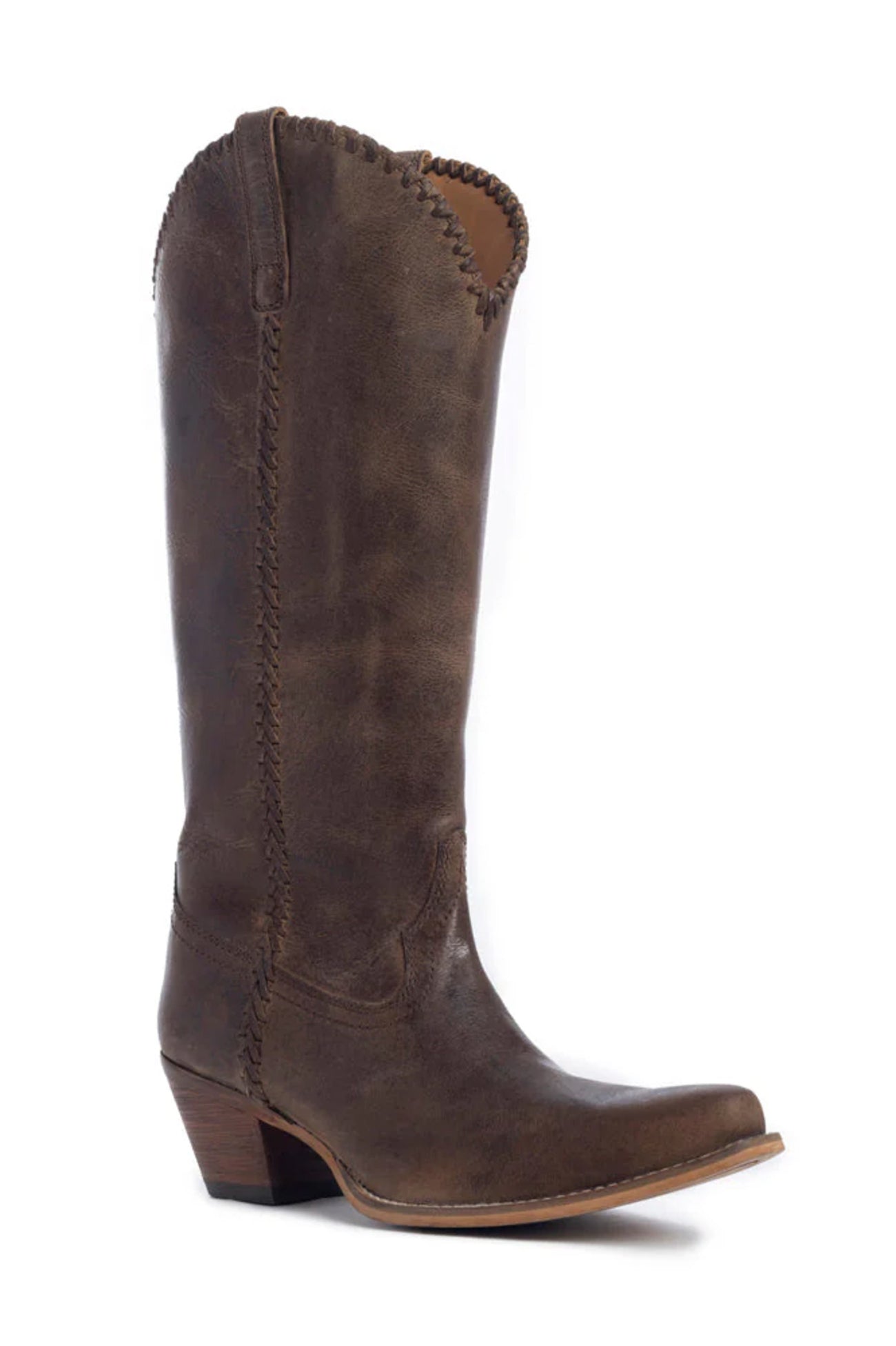 High Plains Stitched Leather Boots in Dark Brown