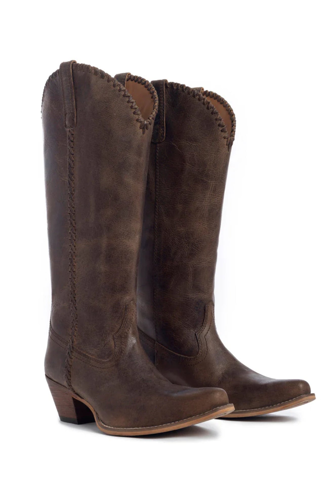 High Plains Stitched Leather Boots in Dark Brown