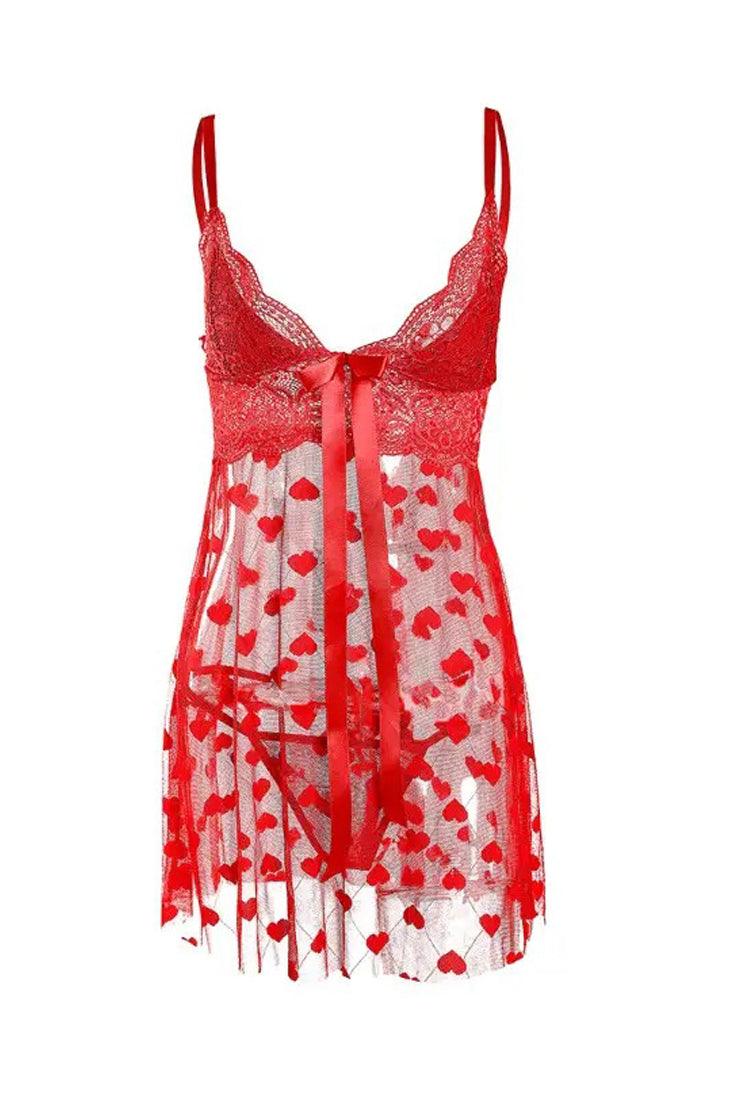 Teddy Set Dames Kant – Rood Met Mesh En String – Sensueel Design & Soepel Comfort