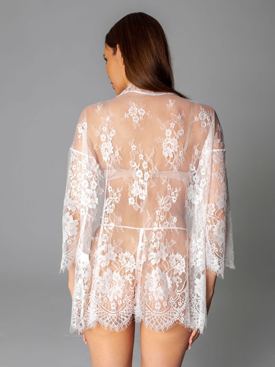 Sierlijke Kimono Ochtendjas Ivoorwit