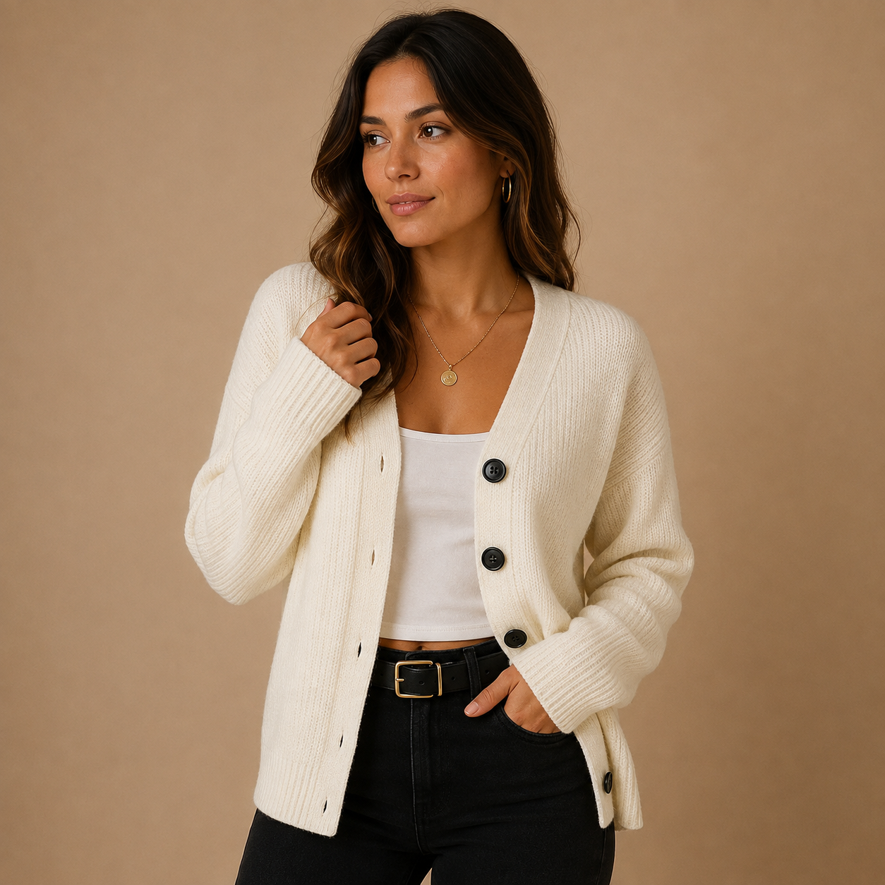 Dames Gebreid Vest met V-hals | Knoopsluiting & Relaxte Pasvorm | Casual