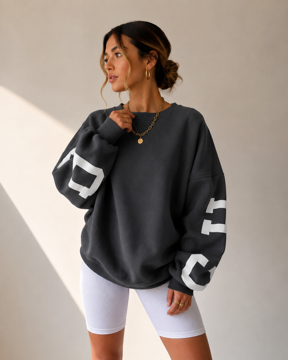 Dames Oversized Varsity Sweater | Geborsteld Fleece & Print | Casual & Herfst