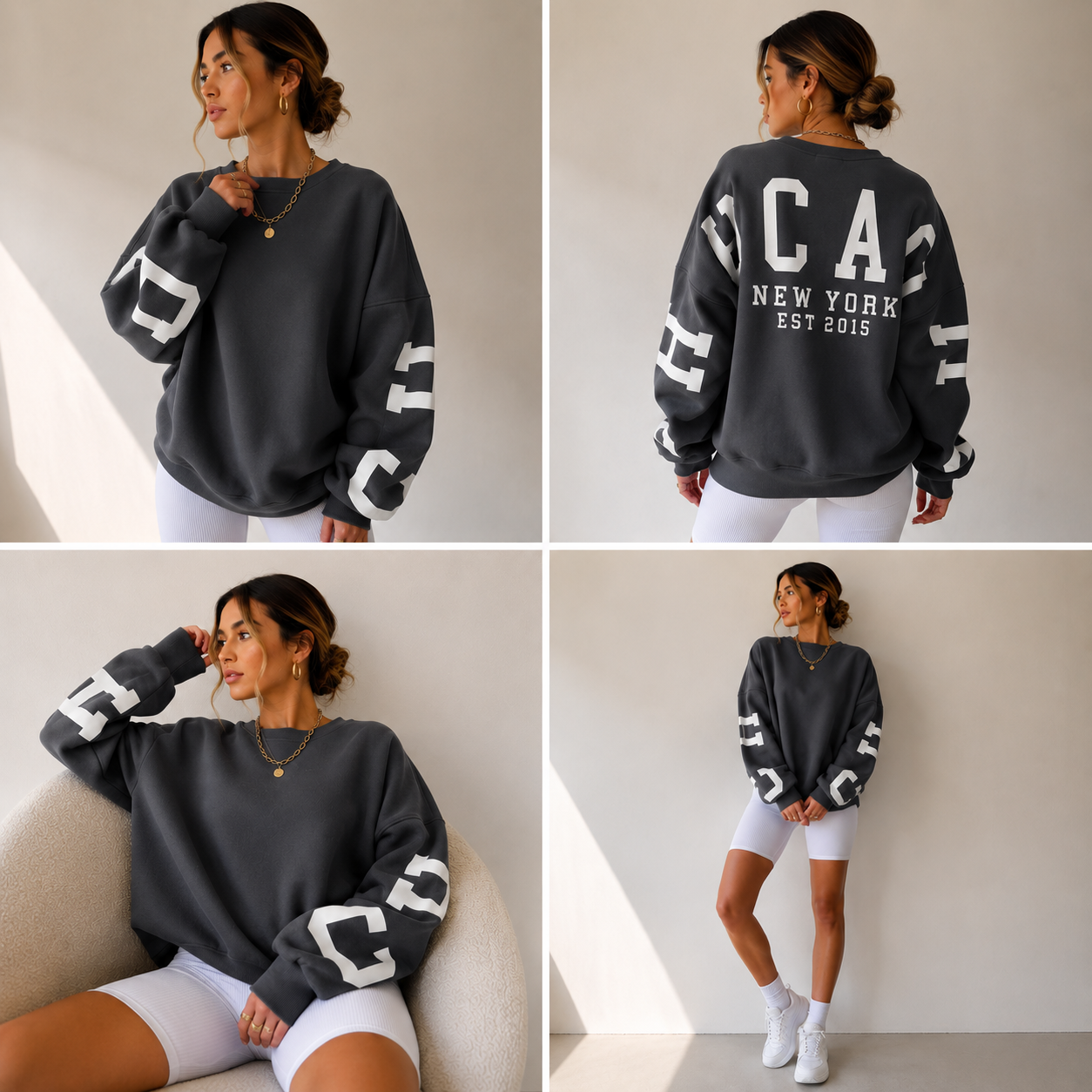 Dames Oversized Varsity Sweater | Geborsteld Fleece & Print | Casual & Herfst