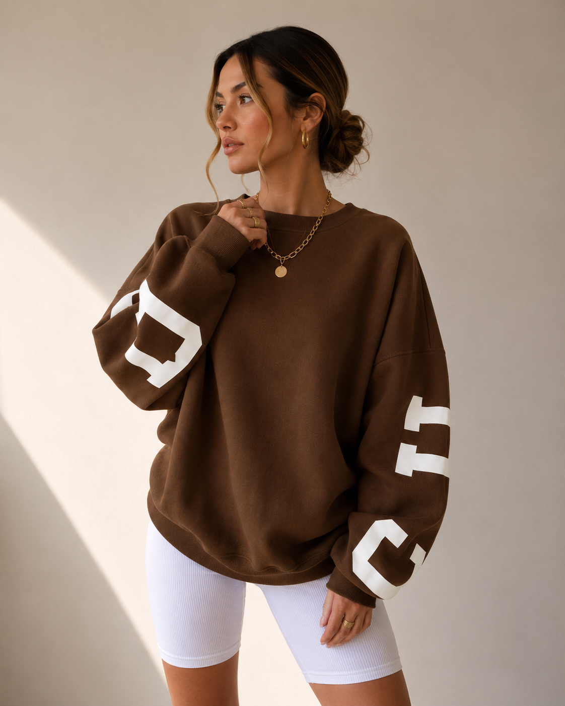 Dames Oversized Varsity Sweater | Geborsteld Fleece & Print | Casual & Herfst