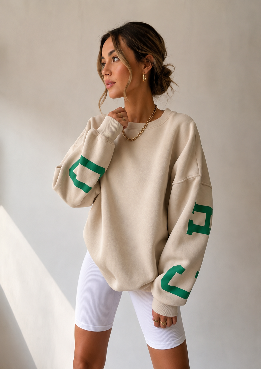 Dames Oversized Varsity Sweater | Geborsteld Fleece & Print | Casual & Herfst