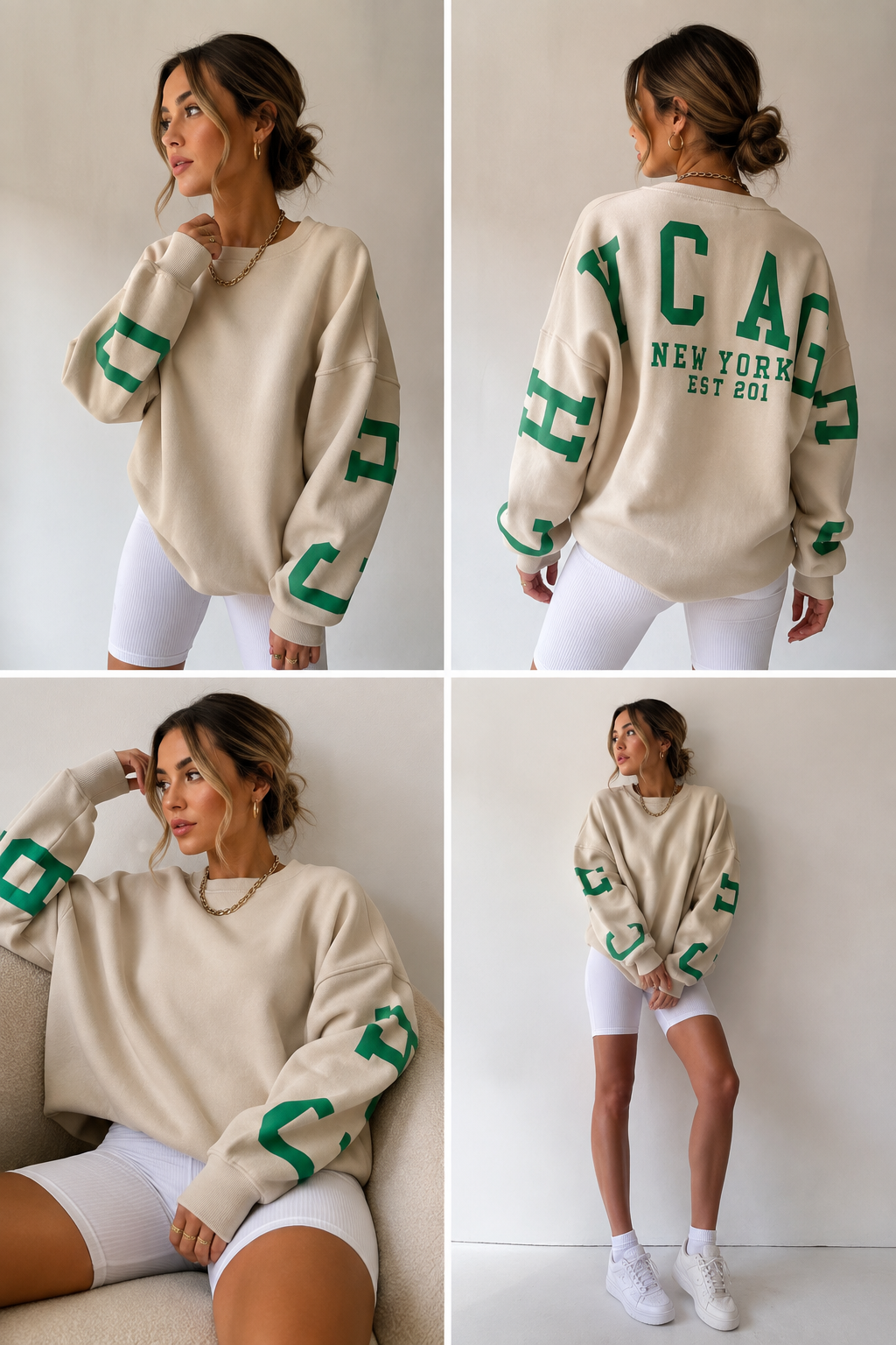 Dames Oversized Varsity Sweater | Geborsteld Fleece & Print | Casual & Herfst