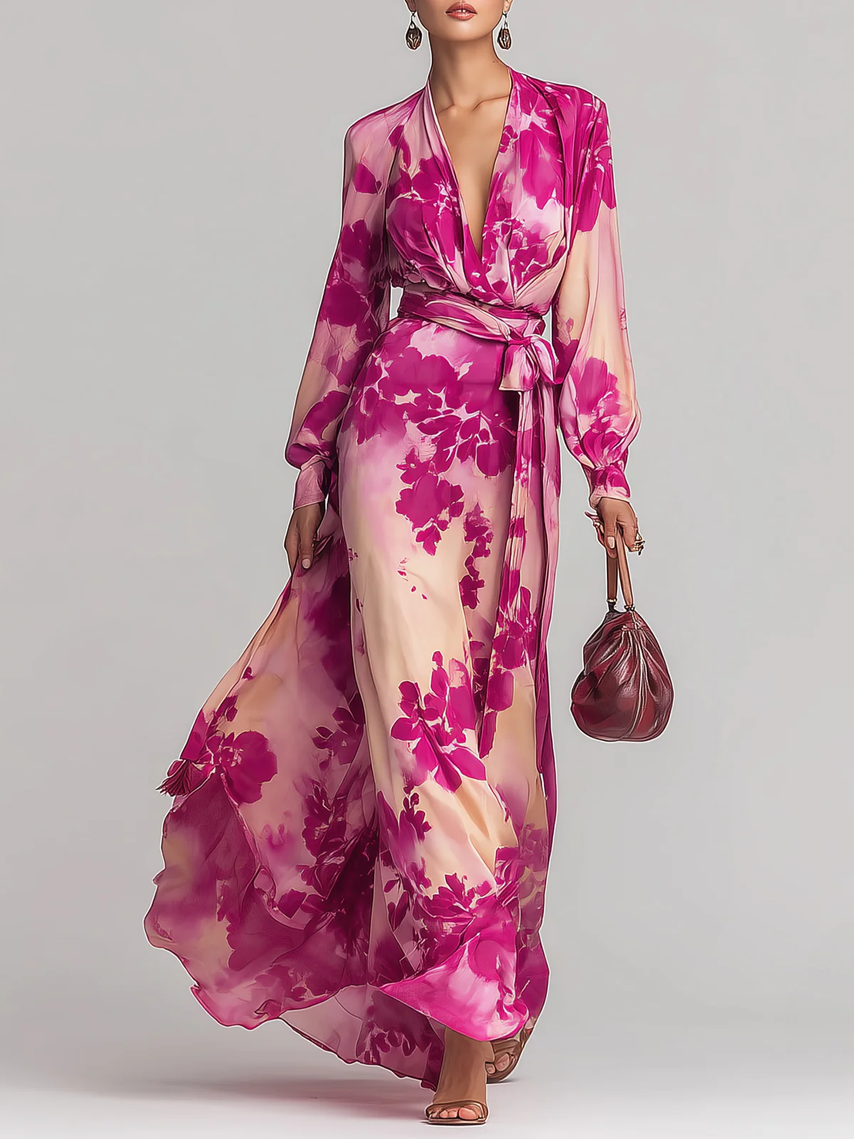 Dames Chiffon Maxi Jurk Bloemenprint