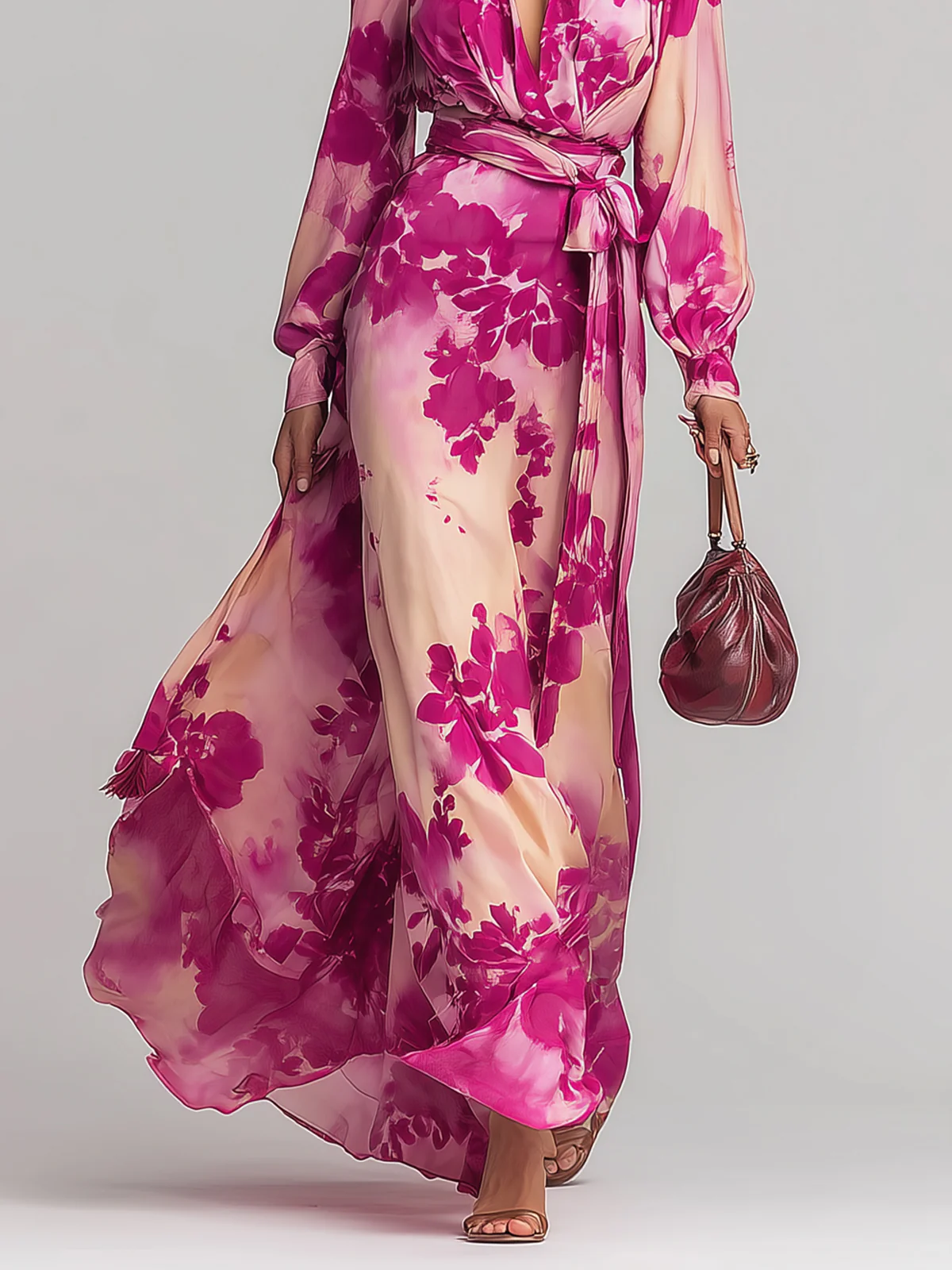 Dames Chiffon Maxi Jurk Bloemenprint