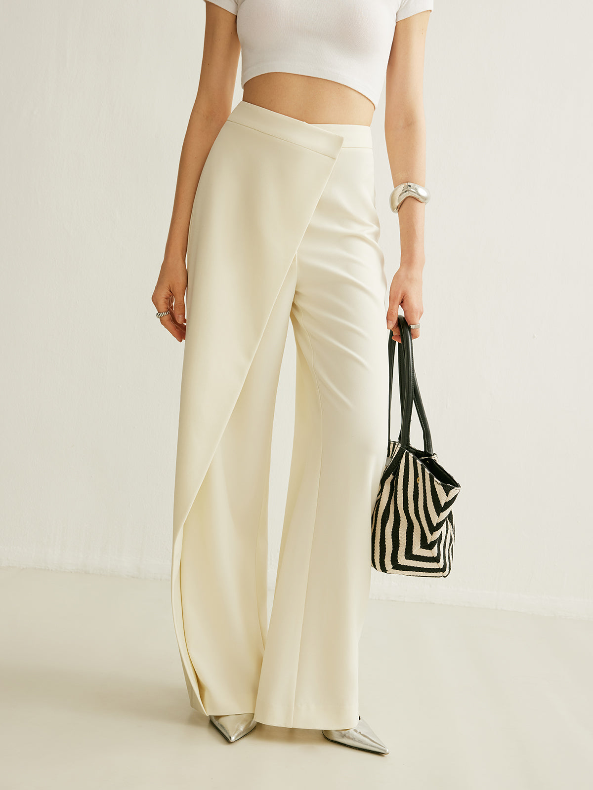 Dames Wide Leg Broek Met Asymmetrisch Overslag