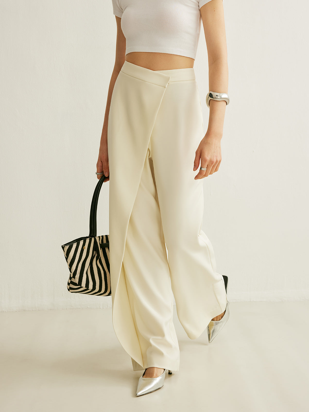 Dames Wide Leg Broek Met Asymmetrisch Overslag