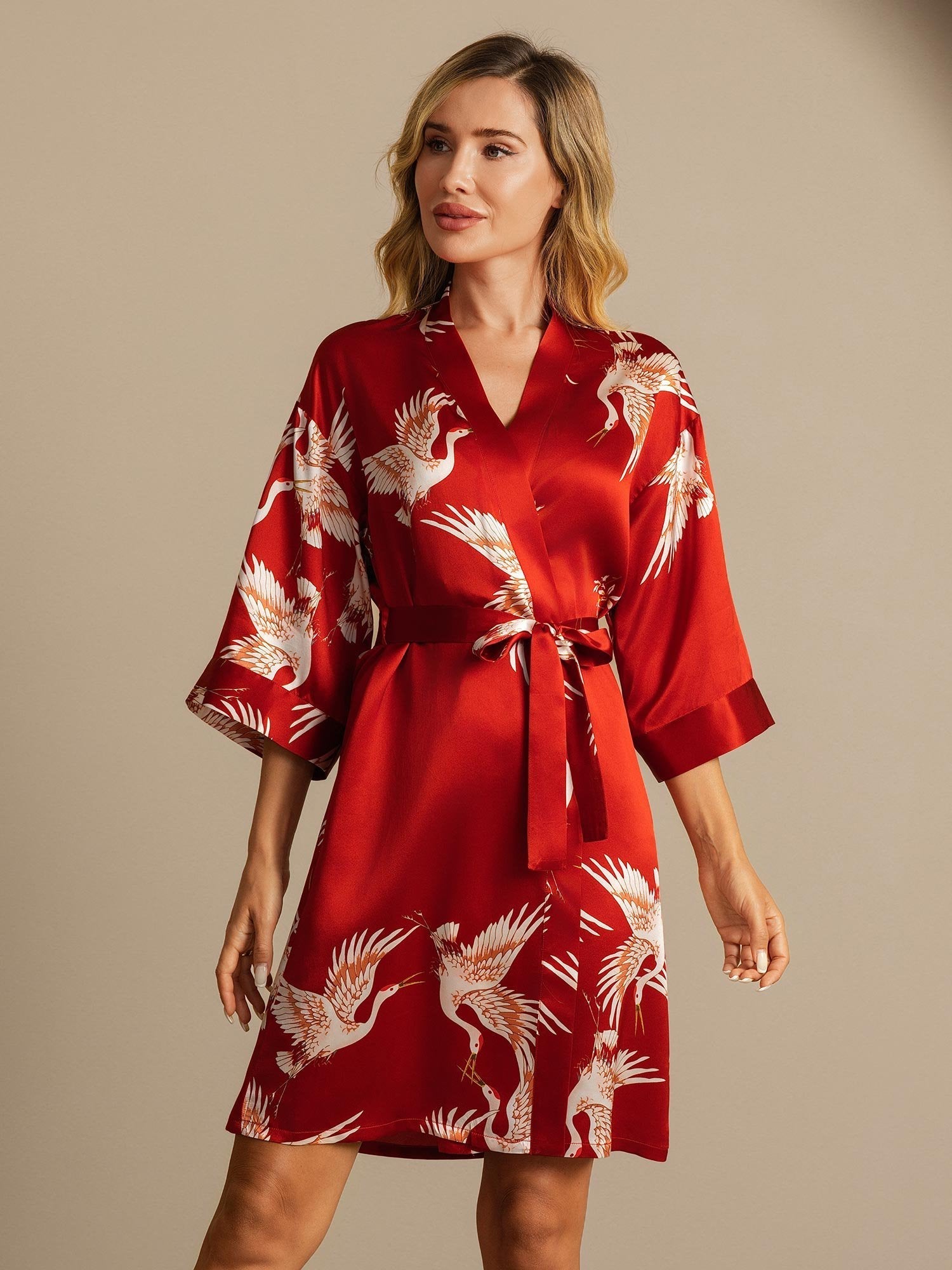 Satijnen Kimono Ochtendjas Wikkelmodel