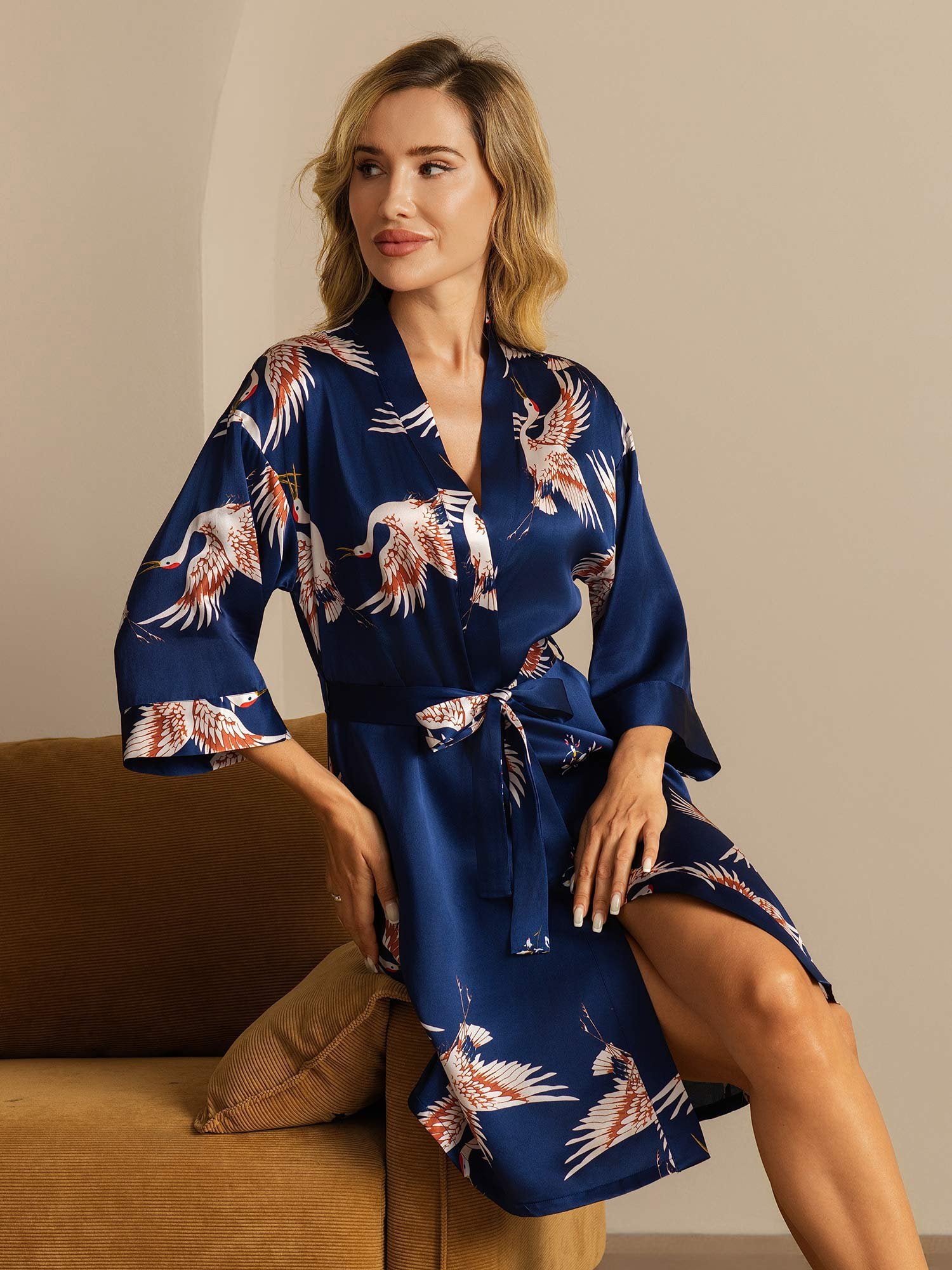 Satijnen Kimono Ochtendjas Wikkelmodel