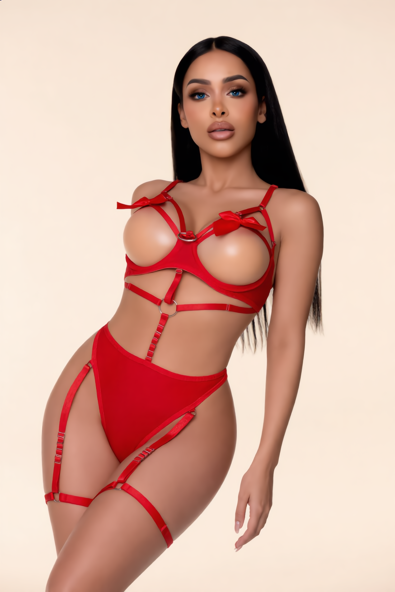 Lingerieset Dames Strappy – Rood 2-Delig Met Strik – Verfijnde Set & Vrouwelijke Pasvorm