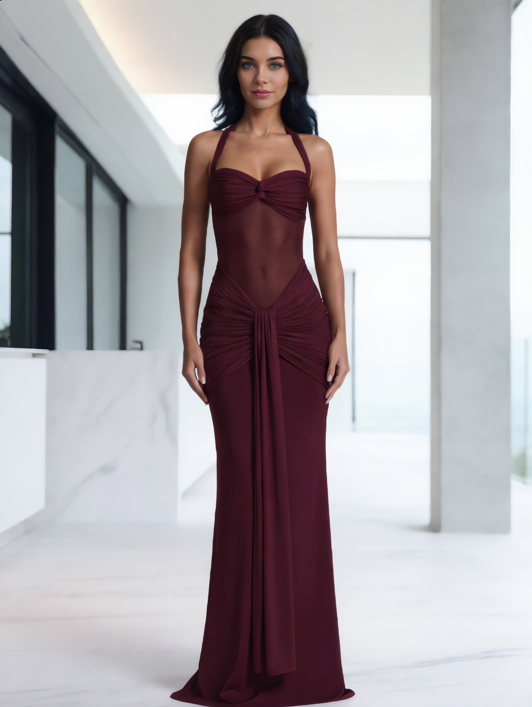 Maxi Jurk Halter met Gedrapeerde Taille