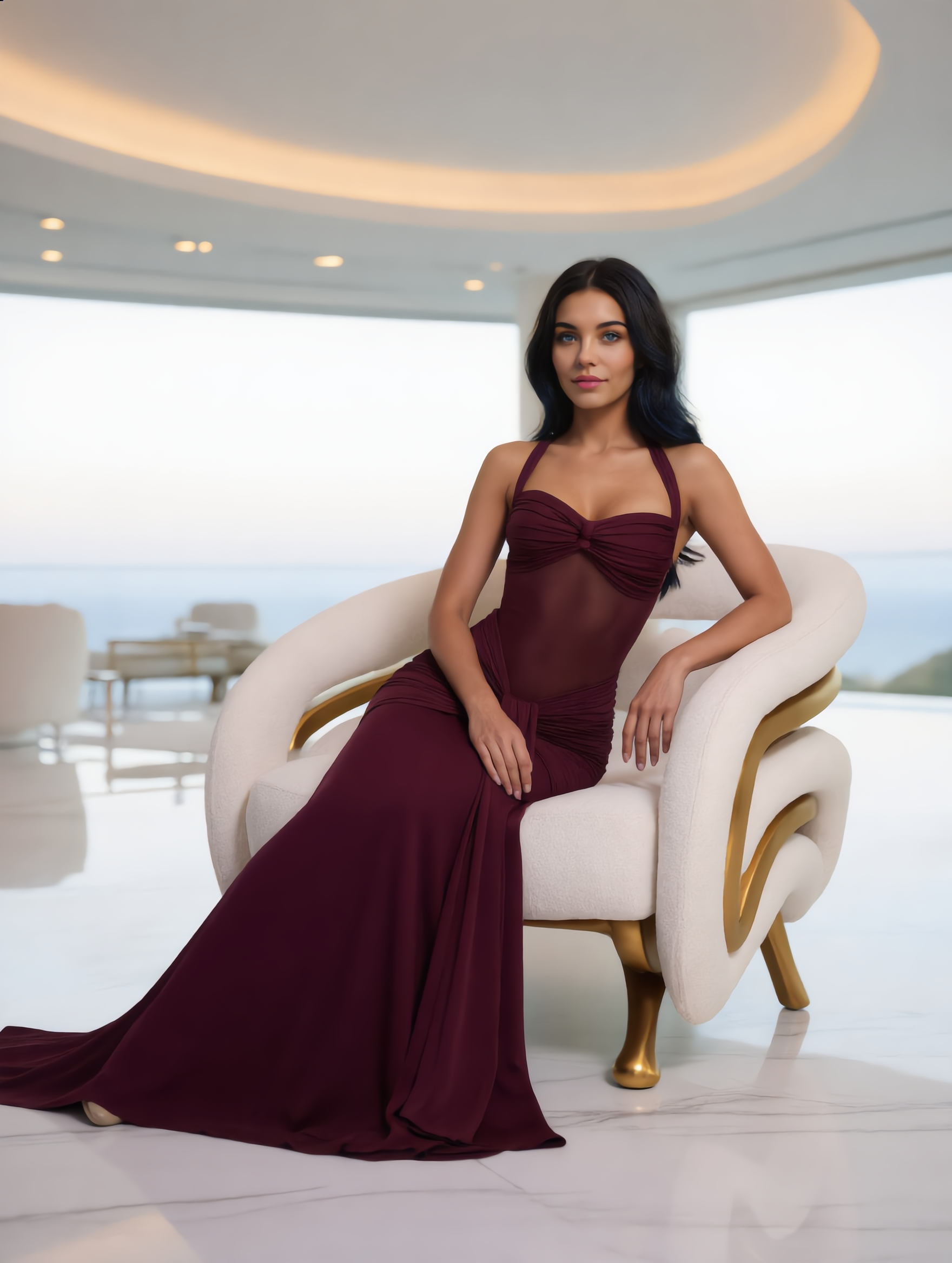 Maxi Jurk Halter met Gedrapeerde Taille
