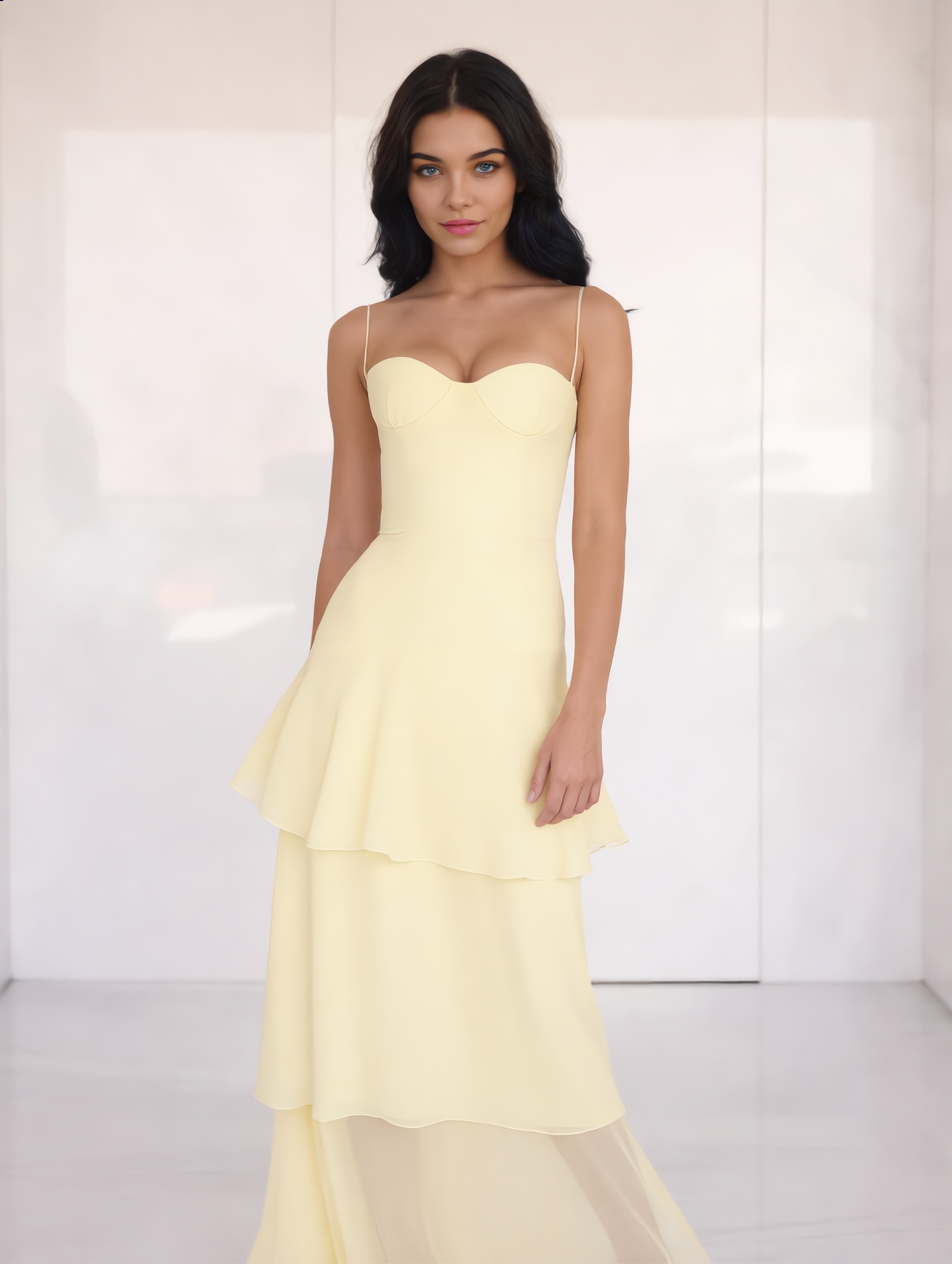 Dames Maxi Jurk | Spaghettibandjes | Gelaagde Rok Met Bustier Top