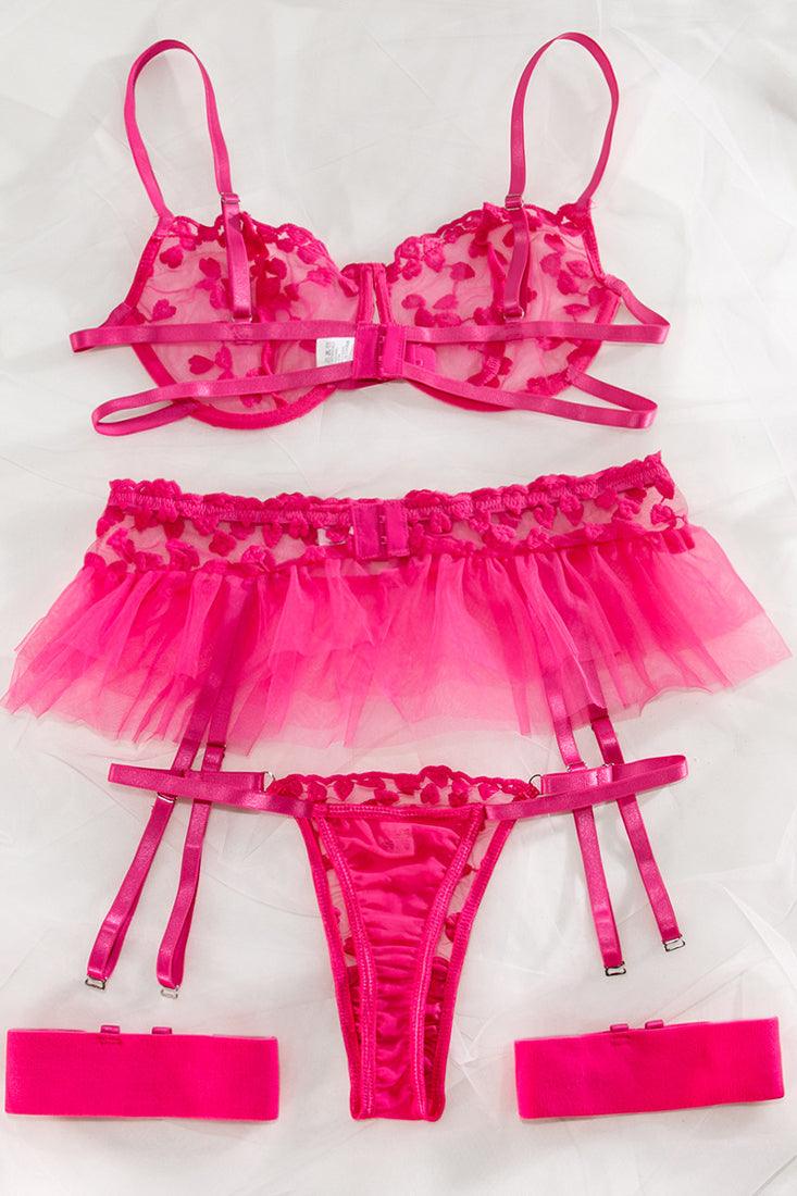 Lingerieset Dames Mesh – Roze 3-Delig Met Mini Tutu – Luxe Lingerie met Comfort