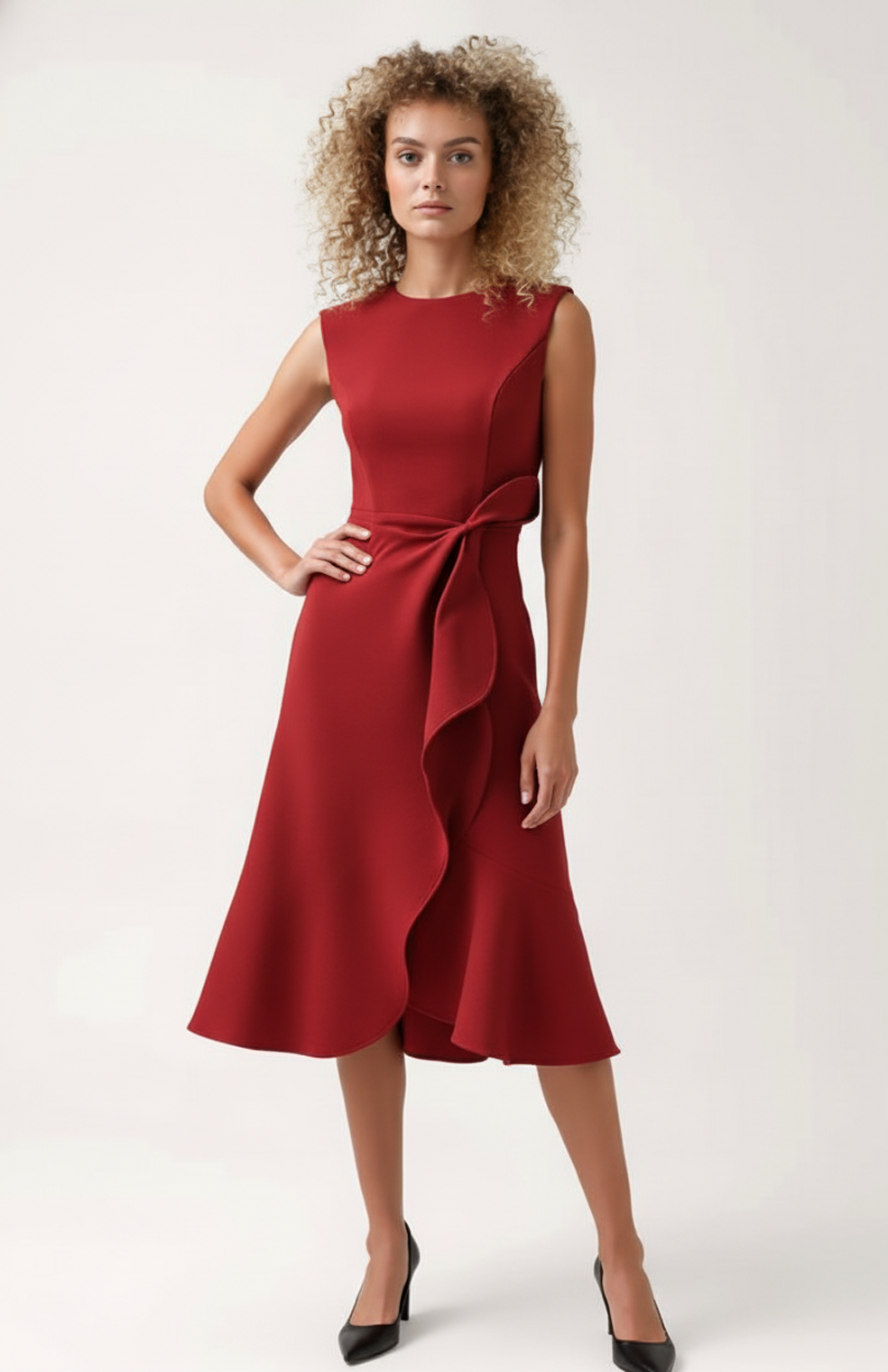 Midi Jurk Hoge Hals – Plooi Zomerjurk Dames
