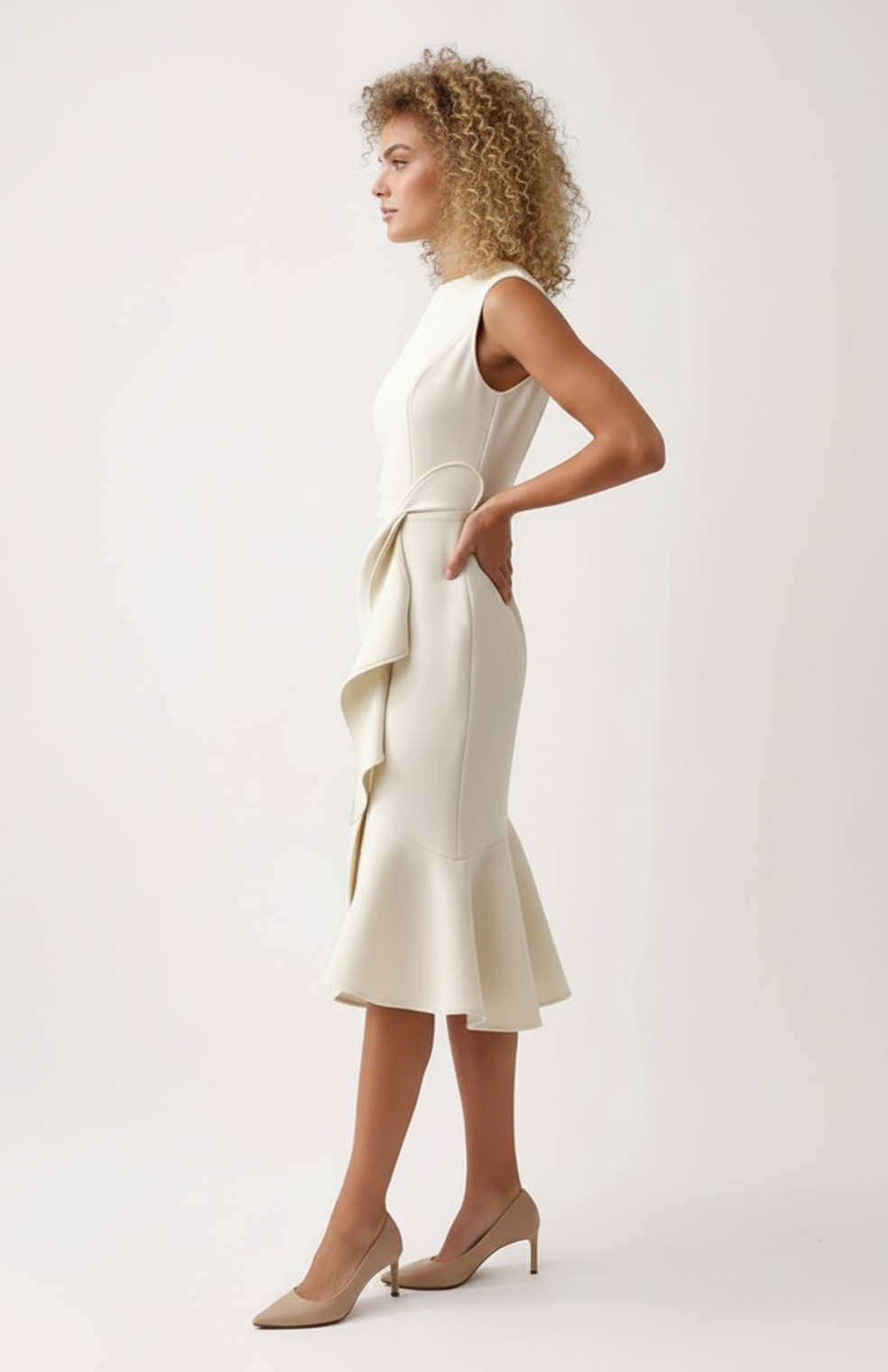 Midi Jurk Hoge Hals – Plooi Zomerjurk Dames